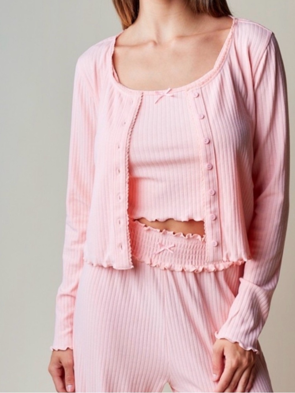🆕💖Rareraw Pink Ribbed 2- Piece Sleep Top Set